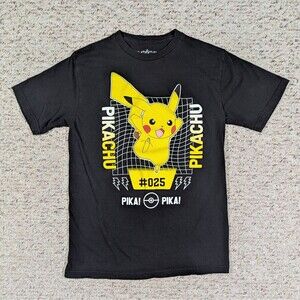 Pokemon Pikachu T-Shirt #025 Lightning Bolts Women's MEDIUM Black Pika Anime Tee